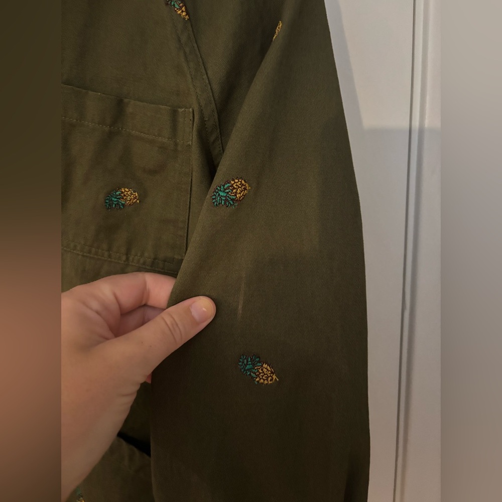 ENGLISH FACTORY Pineapple Printed Embroidered Jacket Olive Green Cotton Canvas S - Picture 13 of 13